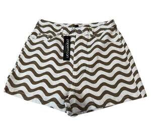 NWT Papermoon Brown White Wave Geometric Print Cotton Shorts Women Size Small S